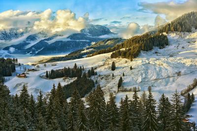 Scenic view of lake against cloudy sky
