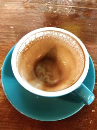 High angle view of coffee on table