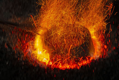Close-up of fire at night