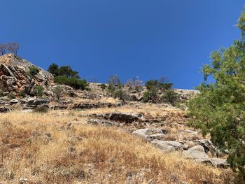 Scenic view of land against clear blue sky