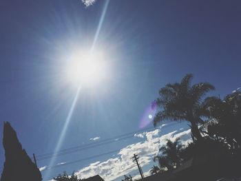 Low angle view of sun shining through silhouette trees