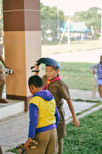 Boys playing at school campus