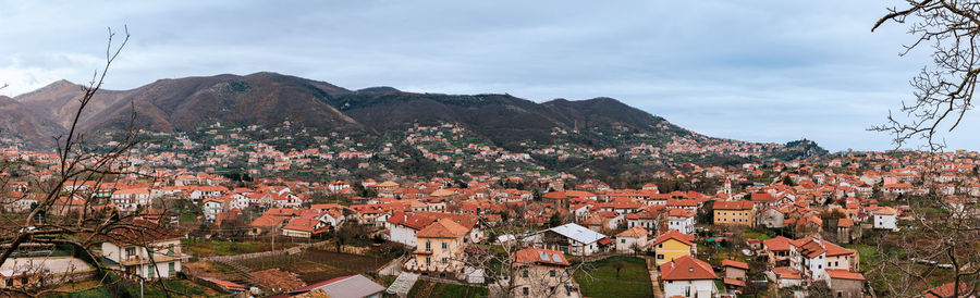 High angle view of townscape against sky