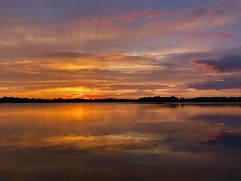 Scenic view of lake against sky during sunset