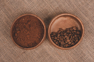 High angle view of coffee beans on table