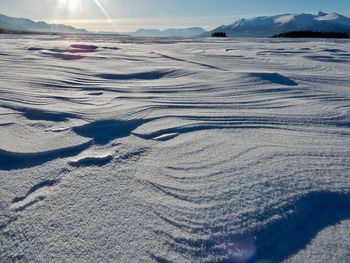 Scenic view of snowcapped mountains against sky