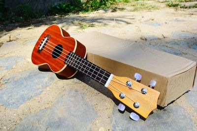 High angle view of guitar