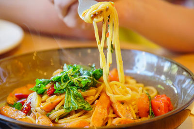 Close-up of spaghetti in bowl