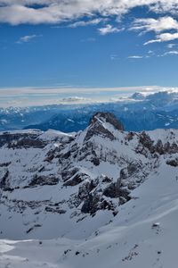 Scenic view of snowcapped mountains against sky