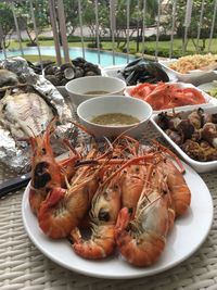 Close-up of seafood in plate on table