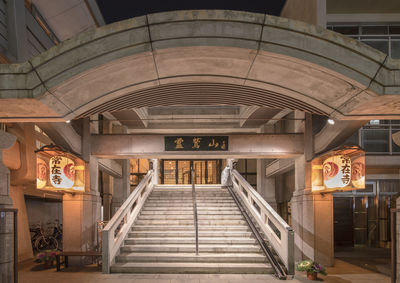 Interior of illuminated railroad station