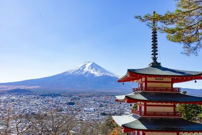 Beautiful landscape view of mountain fuji famous landmark at japan.