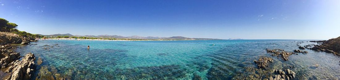 Scenic view of sea against clear blue sky