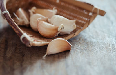 Close-up of garlic on table