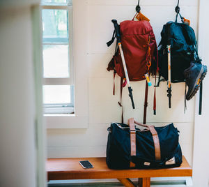 Clothes hanging on wall at home