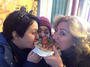 Close-up of woman eating food