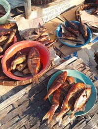 High angle view of fish on table