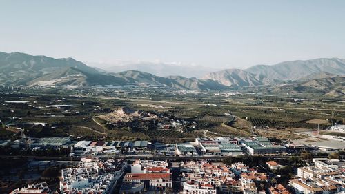 High angle view of townscape against sky