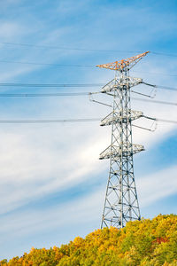 Low angle view of electricity pylon against sky
