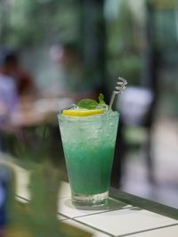 Close-up of drink in glass on table