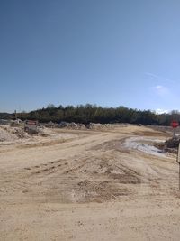 Scenic view of field against clear blue sky