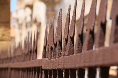 Close-up of rusty metal fence