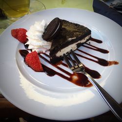 Close-up of cake in plate on table