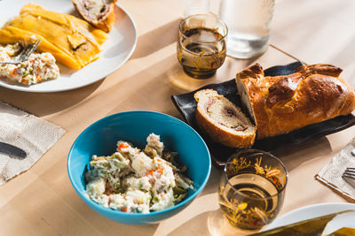 High angle view of food on table