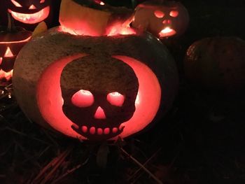 Close-up of illuminated pumpkin at night