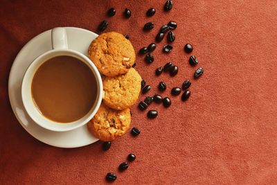 High angle view of breakfast on table