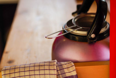 Close-up of stethoscope on table