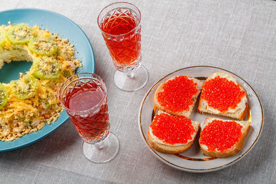 High angle view of food in plate on table