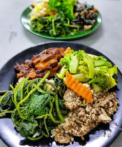 High angle view of food in plate