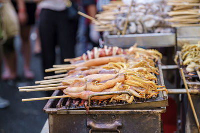 Close-up of food on barbecue grill