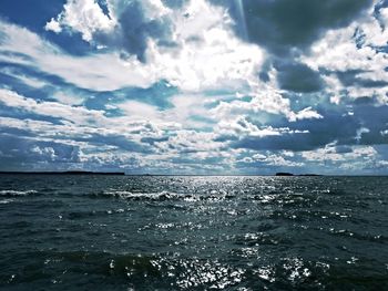 Scenic view of sea against cloudy sky