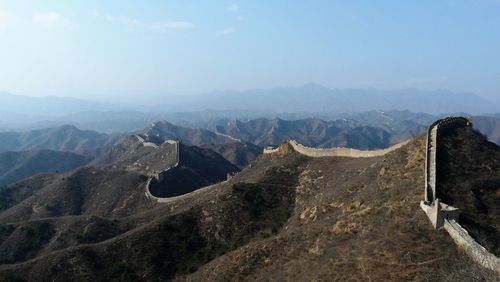 Panoramic view of a great wall of china segment