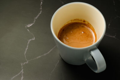 High angle view of coffee cup on table