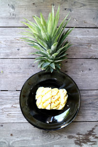 High angle view of fruits in bowl on table