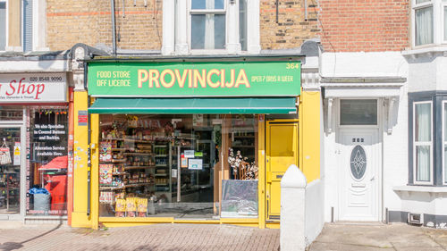 Information sign on glass window of store