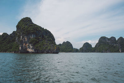 Scenic view of bay against sky