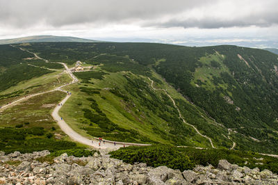 High angle view of mountain road against sky