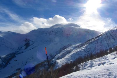 Scenic view of snowcapped mountains against sky