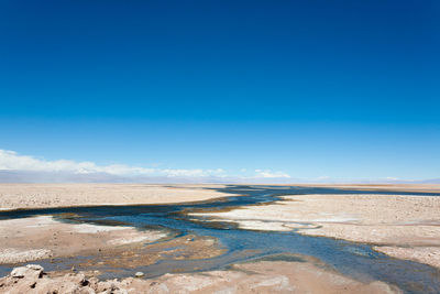 Scenic view of beach against clear blue sky