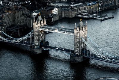 View of suspension bridge over river