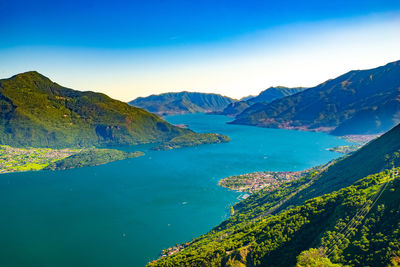 Panorama on lake of como, with villages of gera lario, domaso, and the mountains that overlook them.