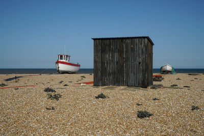 Scenic view of beach against clear sky