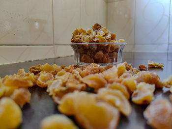 Close-up of breakfast on table