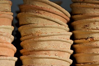 Close-up of teracotta pots for sale