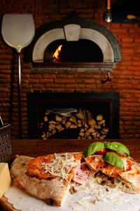 Close-up of pizza on table