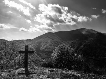 Scenic view of silhouette mountains against sky